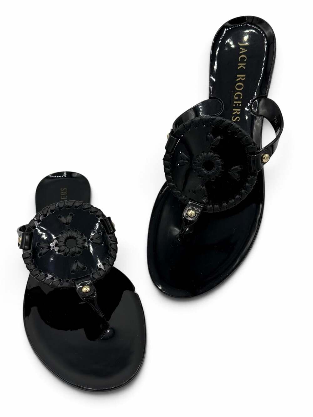 Jack Rogers Collins Jelly Sandals Womens 7 Black PVC Thong Flip Flops NIB